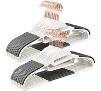 SONGMICS 30 Perchas para Abrigos, Perchas de Plástico para Trajes, Antideslizantes, Ahorra Espacio, Gancho Giratorio de Oro Rosa de 360°, 41,5 cm de Ancho, Blanco y Gris CRP043W01