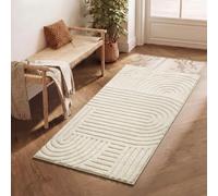 SONGMICS Alfombra con Diseño Geométrico 3D, Pelo Alto y Bajo, Base Antideslizante, Lavable a Máquina, 150 x 80 x 1 cm, Blanco, para Salón y Dormitorio, Colección Hila TAR131WZ02