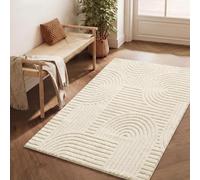 SONGMICS Alfombra con Diseño Geométrico 3D, Pelo Alto y Bajo, Base Antideslizante, Lavable a Máquina, 170 x 120 x 1 cm, Blanco, para Salón y Dormitorio, Colección Hila TAR132WZ02
