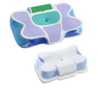 SONGMICS Almohada Ergonómica, Altura Ajustable, Cojín de Espuma Viscoelástica, para Quienes Duermen de Lado, Boca Arriba y Boca Abajo, Tacto Fresco, Blanco Nube y Azul TBP051Q101