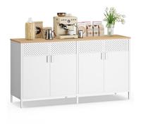 SONGMICS Aparador Cocina, Aparador de Metal, 141 x 40 x 76 cm | 4 Puertas Magnéticas, Estante Ajustable, Marco de Acero, Blanco Mate y Beige Roble, Colección BRAVON LSC205WC01