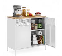 SONGMICS Aparador cocina, Aparador de Metal, 80 x 40 x 76 cm | Doble Puerta Magnética, Estante Ajustable, Marco de Acero, Blanco Mate y Beige Roble, Colección Bravon LSC102W57