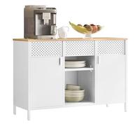 SONGMICS Aparador, con 1 Cajón y 2 Puertas, Acero, 110 x 40 x 76 cm | Armario Cocina Almacenaje, Estantes Ajustables, para Salón, Blanco Mate y Beige Roble, Colección Bravon LSC204WC01