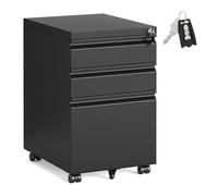 SONGMICS Archivador Móvil de 3 Cajones, Acero, con Cerradura | Cajonera de Oficina, Mueble con Ruedas para Impresora, 50 x 39 x 62 cm, Negro Mate, Colección BEREND OFC033B101