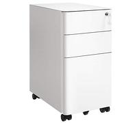 SONGMICS Archivador Móvil de 3 Cajones, Acero, con Cerradura | Cajonera de Oficina, Mueble con Ruedas para Impresora, 46 x 30 x 59,2 cm, Blanco Mate, Colección BEREND OFC030W01