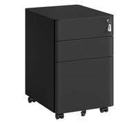 SONGMICS Archivador Móvil de 3 Cajones, Acero, con Cerradura | Cajonera de Oficina, Mueble con Ruedas para Impresora, 50 x 39 x 59 cm, Negro Mate, Colección BEREND OFC032B101