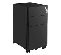 SONGMICS Archivador Móvil de 3 Cajones, Acero, con Cerradura | Cajonera de Oficina, Mueble con Ruedas para Impresora, 30 x 46 x 59,2 cm, Negro Mate, Colección BEREND OFC030B01