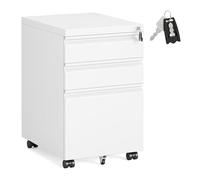 SONGMICS Archivador Móvil de 3 Cajones, Metal, con Cerradura | Cajonera de Oficina, Mueble con Ruedas para Impresora, 50 x 39 x 62 cm, Blanco Mate, Colección BEREND OFC033W101