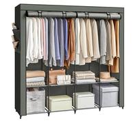 SONGMICS Armario, 4 Barras de Ropa, Estantes, 4 Bolsillos Laterales, Almacenamiento, de Tela, Perchero, Plegable, 45 x 170 x 167 cm, Verde Laurel RYG094C02