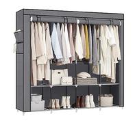 SONGMICS Armario, 4 Barras de Ropa, Estantes, 4 Bolsillos Laterales, Almacenamiento, de Tela, Perchero, Plegable, 45 x 170 x 167 cm, Gris RYG094G02