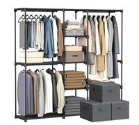 SONGMICS Armario Abierto y 3 Cajas de Almacenamiento, Conjunto | Armario Vestidor Abierto, Organizador de Ropa para Dormitorio, Marco de Metal, Cajas Plegables con Tapas