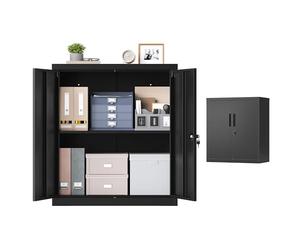 SONGMICS Armario Archivador, Armario Metálico, Mueble de Oficina con Cerradura, 2 Puertas, Acero, 80 x 40 x 90 cm, 1 Balda Ajustable, Negro Mate OMC019BD01