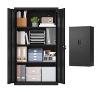 SONGMICS Armario Archivador, con Cerradura, 2 Puertas, 80 x 40 x 140 cm | Armario Metálico, Mueble de Oficina, Acero, 2 Baldas Ajustables, Negro Mate, Colección BEREND OMC020BD01