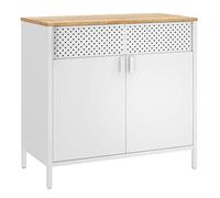 SONGMICS Armario de Almacenamiento, Aparador de Metal, Doble Puerta Magnética, Estante Ajustable, Marco de Acero, 40 x 80 x 76 cm, Beige Natural y Blanco LSC102W57