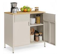 SONGMICS Armario de Almacenamiento, Aparador de Metal, Doble Puerta Magnética, Estante Ajustable, Marco de Acero, 40 x 80 x 76 cm, Beige Arena y Beige Natural LSC102L01