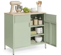 SONGMICS Armario de Almacenamiento, Aparador de Metal, Doble Puerta Magnética, Estante Ajustable, Marco de Acero, 40 x 80 x 76 cm, Verde Laurel y Roble Natural LSC102C01