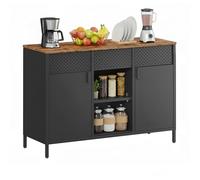 SONGMICS Armario de Almacenamiento, Armario de Metal, Aparador con Puertas Dobles, Cierre Magnético, Estantes Ajustables, Marco de Acero, Marrón Rústico y Negro Mate LSC204B01