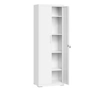 SONGMICS Armario de Garaje de 5 Estantes con 2 Puertas, Armario de Oficina, 40 x 60 x 180 cm, 1 Cerradura, Estantes Ajustables, Gabinete de Metal, Blanco Mate OMC014W01
