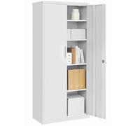 SONGMICS Armario de Almacenamiento de Acero, Armario Multiuso, 5 Baldas, 40 x 80 x 180 cm, Puertas Dobles, Cerradura, de Herramientas, Baldas Ajustables, Garaje, Estudio, Gris Mate OMC015G01