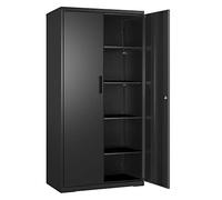 SONGMICS Armario de Garaje de 5 Estantes con 2 Puertas, Armario de Oficina, 40 x 80 x 180 cm, 1 Cerradura, Estantes Ajustables, Gabinete de Metal, Negro Mate OMC015B01