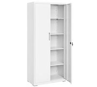 SONGMICS Armario de Garaje de 5 Estantes con 2 Puertas, Armario de Oficina, 40 x 80 x 180 cm, 1 Cerradura, Estantes Ajustables, Gabinete de Metal, Blanco Mate OMC015W01