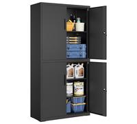 SONGMICS Armario de Garaje de 5 Estantes con 4 Puertas, Armario de Oficina, 40 x 80 x 180 cm, 2 Cerraduras, Estantes Ajustables, Gabinete de Metal, Negro Mate OMC016B01