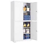 SONGMICS Armario de Garaje de 5 Estantes con 4 Puertas, Armario de Oficina, 40 x 80 x 180 cm, 2 Cerraduras, Estantes Ajustables, Gabinete de Metal, Blanco Mate OMC016WG01