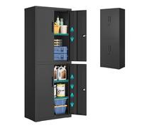 SONGMICS Armario de Garaje de 5 Estantes con 4 Puertas, de Metal | Armario de Oficina, 60 x 40 x 180 cm, 2 Cerraduras, Estantes Ajustables, Negro Mate, Colección BEREND OMC017BD01