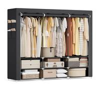 SONGMICS Armario de Ropa, 176 x 45 x 188 cm, 3 Barras de Colgar | Armario de Tela Portátil, Estantes y 4 Bolsillos Laterales, Negro, Colección RYLAN RYG009B01