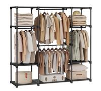 SONGMICS Armario de Ropa, 4 Secciones para Colgar, 43 x 151 x 166 cm | Perchero, Burro Ropa, con Compartimentos, Gran Capacidad, para Dormitorio, Salón, Negro, Colección RYLAN RYG036B02