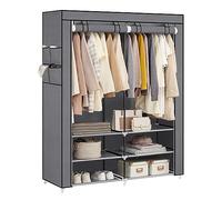 SONGMICS Armario de Ropa, Armario de Tela Portátil, 45 x 127 x 176 cm, 2 Barras de Colgar, Estantes y 4 Bolsillos Laterales, Espacioso para Dormitorio, Salón, Gris RYG008G02