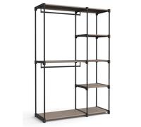 SONGMICS Armario de Ropa, Armario Plegable, Perchero con Barras, Armario de Almacenamiento Abierto, Organizador de Almacenamiento, Guardarropa, Dormitorio, 43 x 112 x 165 cm, Gris/Negro Negro