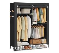 SONGMICS Armario de Ropa de Tela para Dormitorio, 127 x 45 x 180 cm | Portátil con Barras para Colgar, Baldas y Bolsillos Laterales, 3 Zonas, Gran Capacidad, Negro, Colección RYLAN RYG010BZ02
