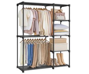 SONGMICS Armario de Ropa, Perchero, Burro Ropa, 112 x 43 x 165 cm, 2 Secciones para Colgar, con Compartimentos, Gran Capacidad, para Dormitorio, Salón, Lavandería, Negro RYG24BK