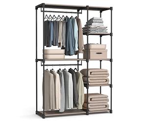 SONGMICS Armario de Ropa, Perchero, Burro Ropa, 124 x 43 x 182 cm, 2 Secciones para Colgar, con Compartimentos, Gran Capacidad, para Dormitorio, Salón, Lavandería, Topo RYG026R02