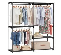 SONGMICS Armario de Ropa, Perchero, Burro Ropa, 138 x 43 x 182 cm, 3 Secciones para Colgar, con Compartimentos, Gran Capacidad, para Dormitorio, Salón, Lavandería, Negro Tinta RYG025B02