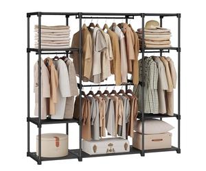 SONGMICS Armario de Ropa, Perchero, Burro Ropa, 43 x 151 x 166 cm, 4 Secciones para Colgar, con Compartimentos, Gran Capacidad, para Dormitorio, Salón, Lavandería, Negro RYG036B02