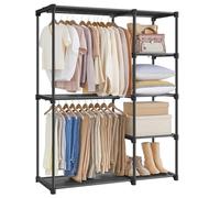 SONGMICS Armario de Ropa Plegable, Perchero con Barras, 112 x 43 x 165 cm | Organizador de Almacenamiento Abierto, Guardarropa, Dormitorio, Negro Tinta, Colección RYLAN RYG24BK