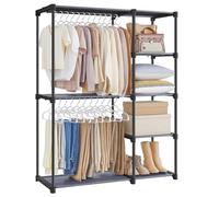 SONGMICS Armario de Ropa Plegable, Perchero con Barras, 112 x 43 x 165 cm | Organizador de Almacenamiento Abierto, Guardarropa, Dormitorio, Gris Paloma, Colección RYLAN RYG024G02