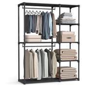 SONGMICS Armario de Ropa Plegable, Perchero con Barras, 124 x 43 x 182 cm | Organizador de Almacenamiento Abierto, Guardarropa, Dormitorio, Negro Tinta, Colección RYLAN RYG026B02