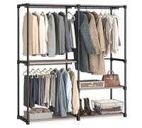 SONGMICS Armario de Ropa Plegable, Perchero con Barras, 138 x 43 x 182 cm | Organizador de Almacenamiento Abierto, Guardarropa, Dormitorio, Negro Tinta, Colección RYLAN RYG025R02