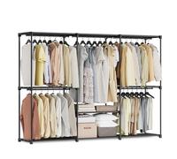 SONGMICS Armario de Ropa Plegable, Perchero con Barras, 205 x 43 x 166 cm | Organizador de Almacenamiento Abierto, Guardarropa, Dormitorio, Negro, Colección RYLAN RYG035B01
