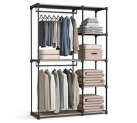 SONGMICS Armario de Ropa Plegable, Perchero con Barras, 43 x 124 x 182 cm | Organizador de Almacenamiento Abierto, Guardarropa, Dormitorio, Topo, Colección RYLAN RYG026R02