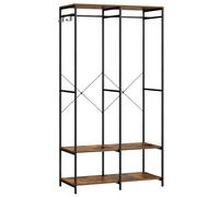 SONGMICS Armario de Ropa Portátil, Armario Plegable, Perchero, Organizador Armario, con Barras de Colgar, Estantes de Almacenamiento, Ganchos Extraíbles, 40 x 94,5 x 180 cm, Marrón Rústico RGR004B01