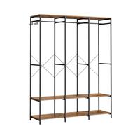 SONGMICS Armario de Ropa Portátil, Armario Plegable, Perchero, Organizador Armario, con Barras de Colgar, Estantes de Almacenamiento, Ganchos Extraíbles, 40 x 141 x 180 cm, Marrón Rústico RGR005B01