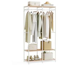 SONGMICS Armario de Ropa Portátil, Armario Plegable, Perchero, Organizador Armario, con Barras de Colgar, Estantes de Almacenamiento, Ganchos Extraíbles, 40 x 94,5 x 180 cm, Beige Natural RGR004W67