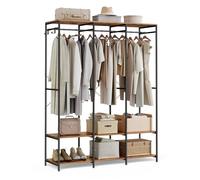 SONGMICS Armario de Ropa Portátil, con Barras de Colgar, 141 x 40 x 180 cm | Armario, Perchero, Estantes de Almacenamiento, Ganchos Extraíbles, Marrón Rústico y Negro Mate, Colección BLOCHIC RGR005B01