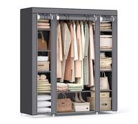 SONGMICS Armario de Tela 12 con Barra y estantes, Armario Estable para Dormitorio, vestidor, 150 x 45 x 175 cm, Gris LSF03G