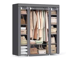 SONGMICS Armario de Tela 12 con Barra y estantes, Armario Estable para Dormitorio, vestidor, 150 x 45 x 175 cm, Gris LSF03G