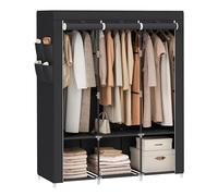 SONGMICS Armario de Tela, 3 Barras de Ropa, Estantes, 130 x 45 x 167 cm | Ropero Plegable Resistente, Armarios Dormitorio, 4 Bolsillos Laterales, Negro Tinta, Colección RYLAN RYG092B02